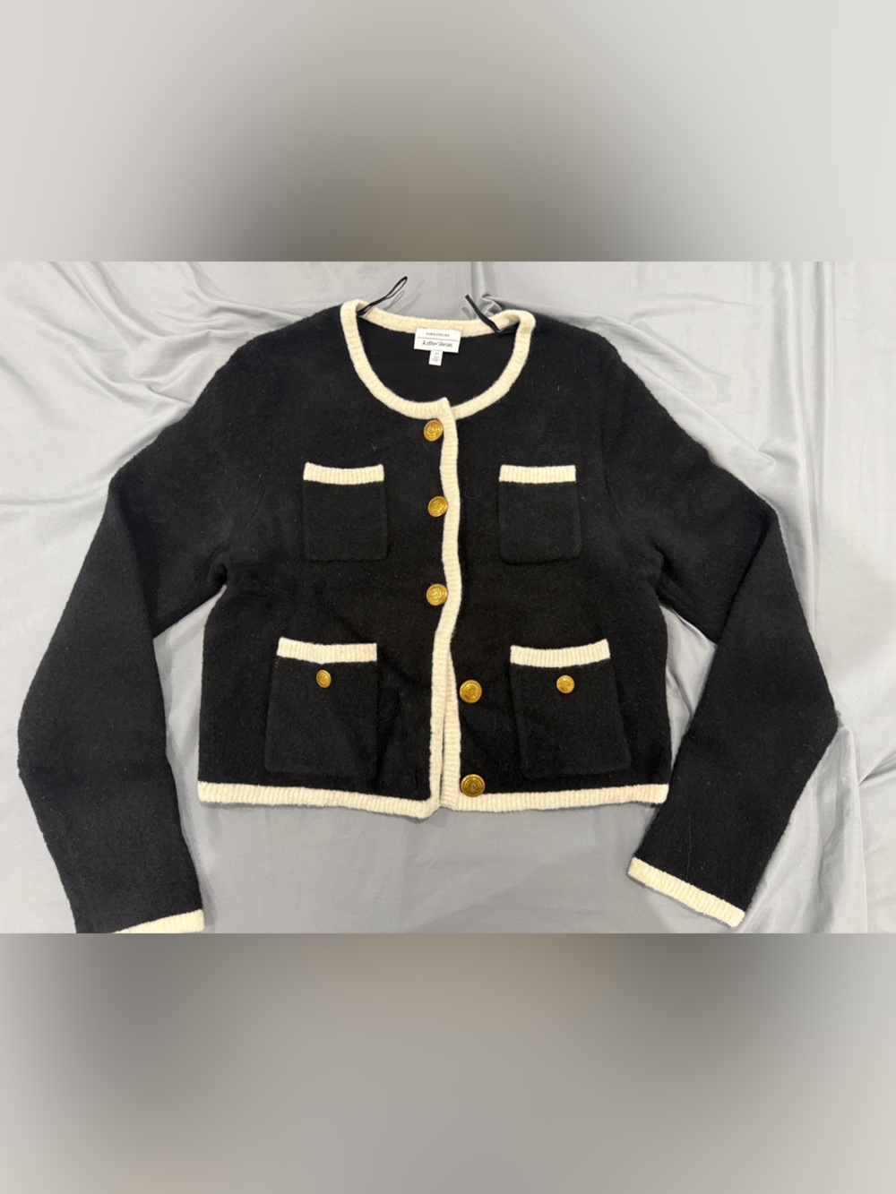& Other Stories Black Jacket with Cream Trim and Gold Buttons